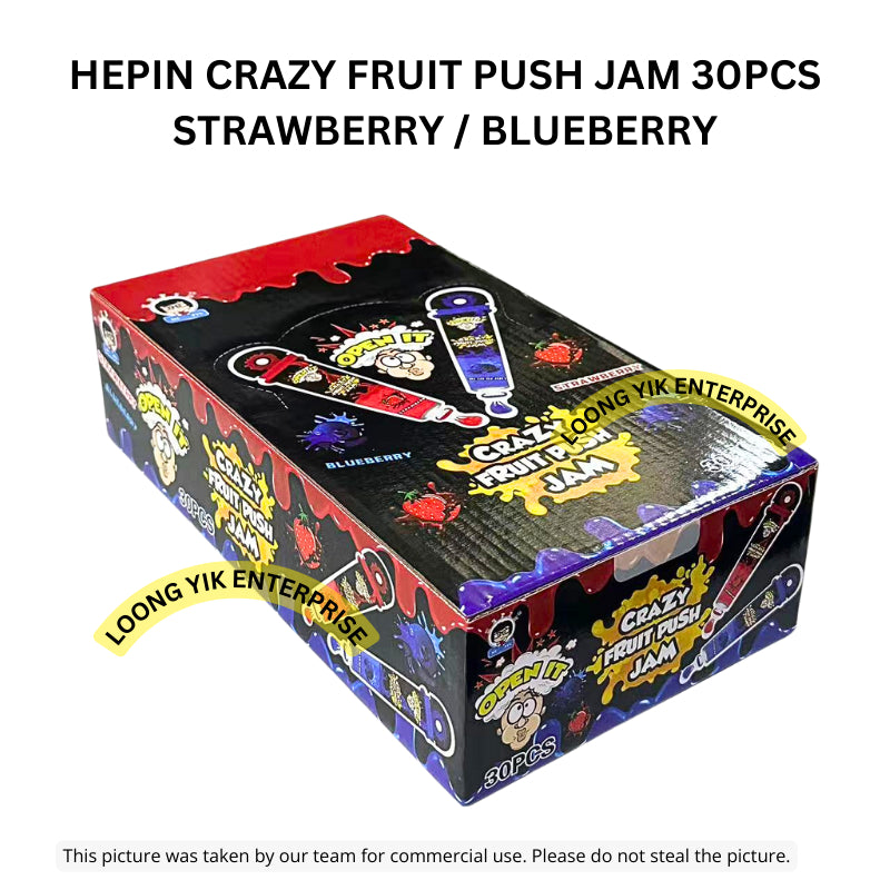 HEPIN CRAZY FRUIT PUSH JAM 30PCS HALAL STRAWBERRY / BLUEBERRY