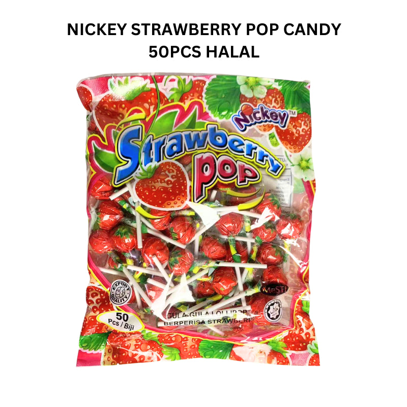 NICKEY STRAWBERRY POP CANDY 50PCS HALAL