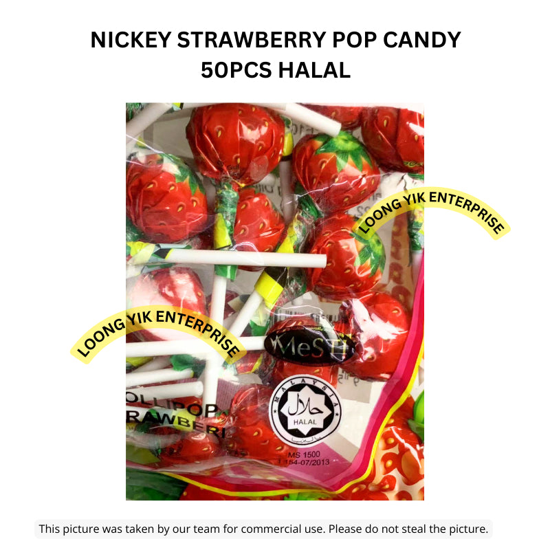 NICKEY STRAWBERRY POP CANDY 50PCS HALAL