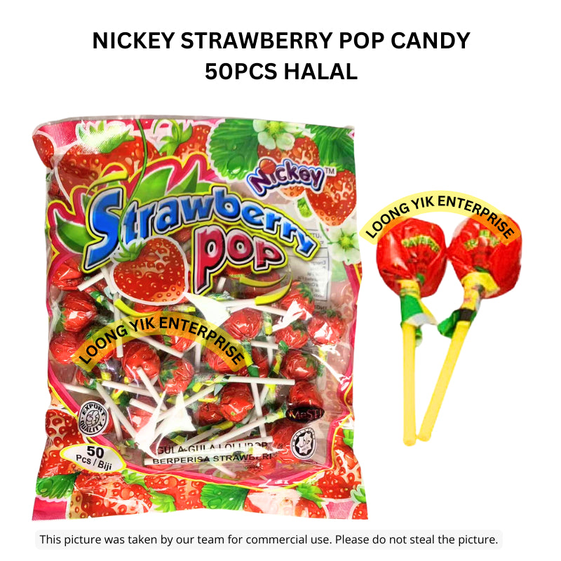 NICKEY STRAWBERRY POP CANDY 50PCS HALAL