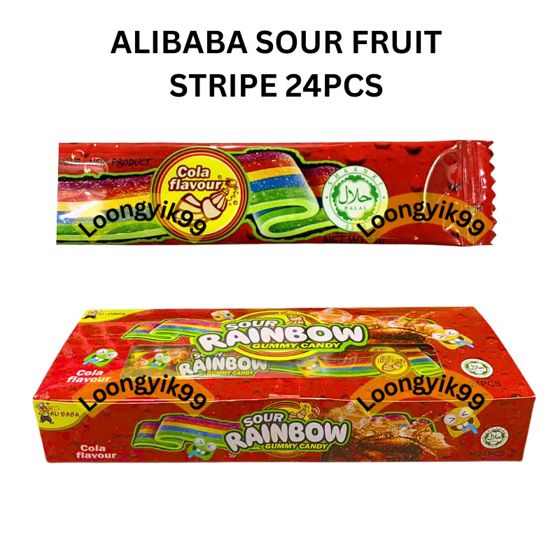 ALIBABA SOUR FRUIT STRIPE 24PCS HALAL SOUR RAINBOW COLA