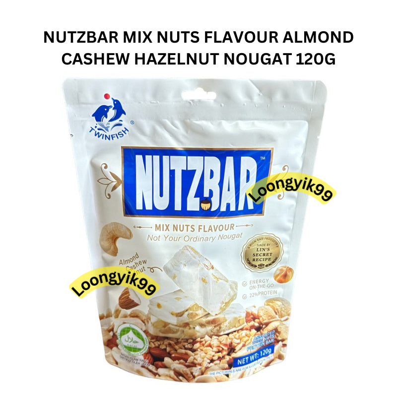 NUTZBAR MIX NUTS FLAVOUR ALMOND CASHEW HAZELNUT NOUGAT 120G HALAL