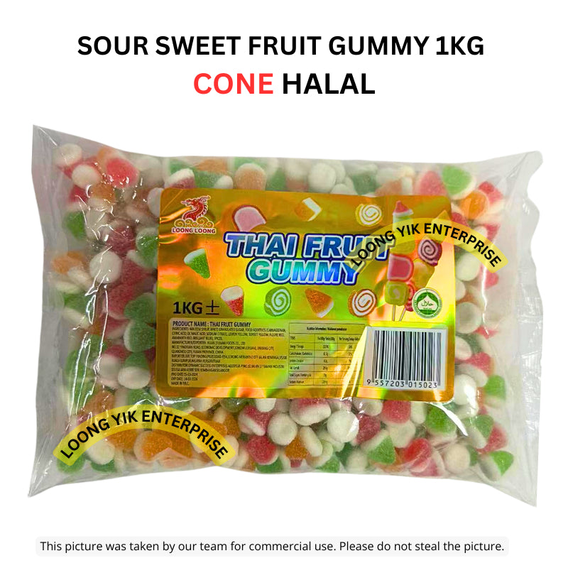 SOUR SWEET FRUIT GUMMY 1KG CONE/CUBE HALAL