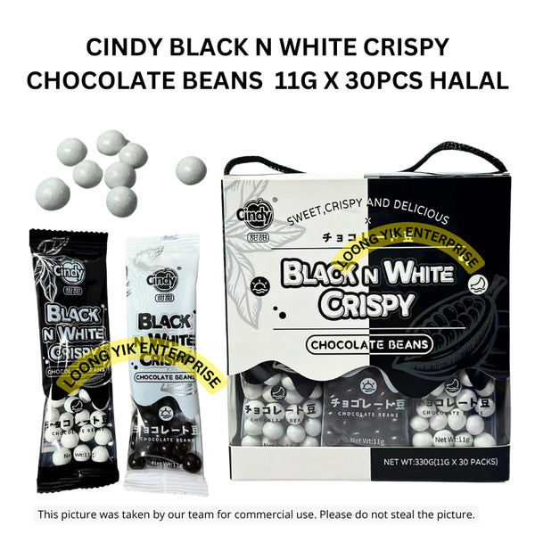 CINDY BLACK N WHITE CRISPY CHOCOLATE BEANS  11G X 30PCS HALAL