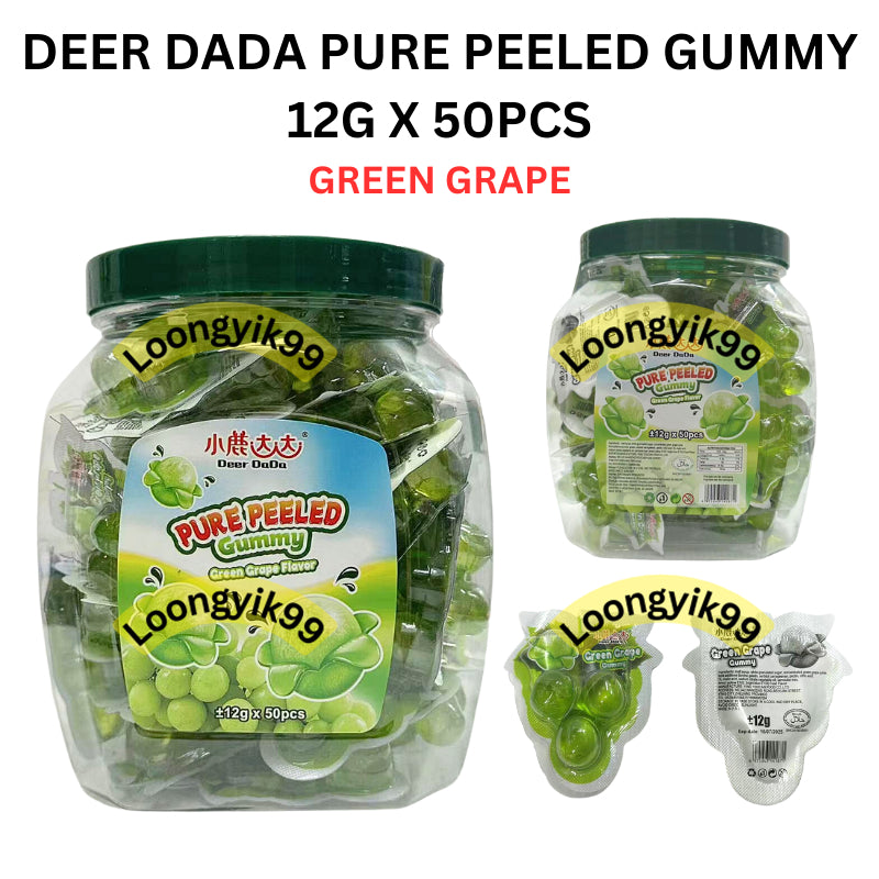 DEER DADA PURE PEELED GUMMY 12G X 50PCS (MANGO, GRRAPE, GREEN GRAPE,LITCHEE) HALAL