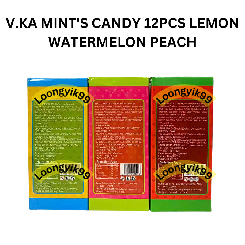 V.KA MINT'S CANDY 12PCS LEMON WATERMELON PEACH