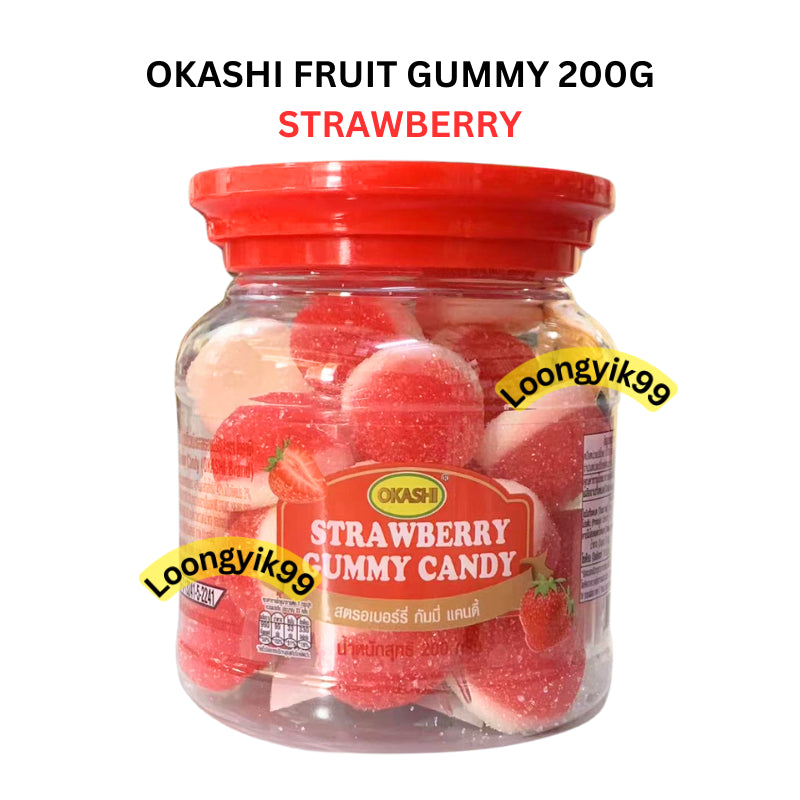 OKASHI FRUIT GUMMY 200G PEACH GRAPE ORANGE STRAWBERRY HALAL