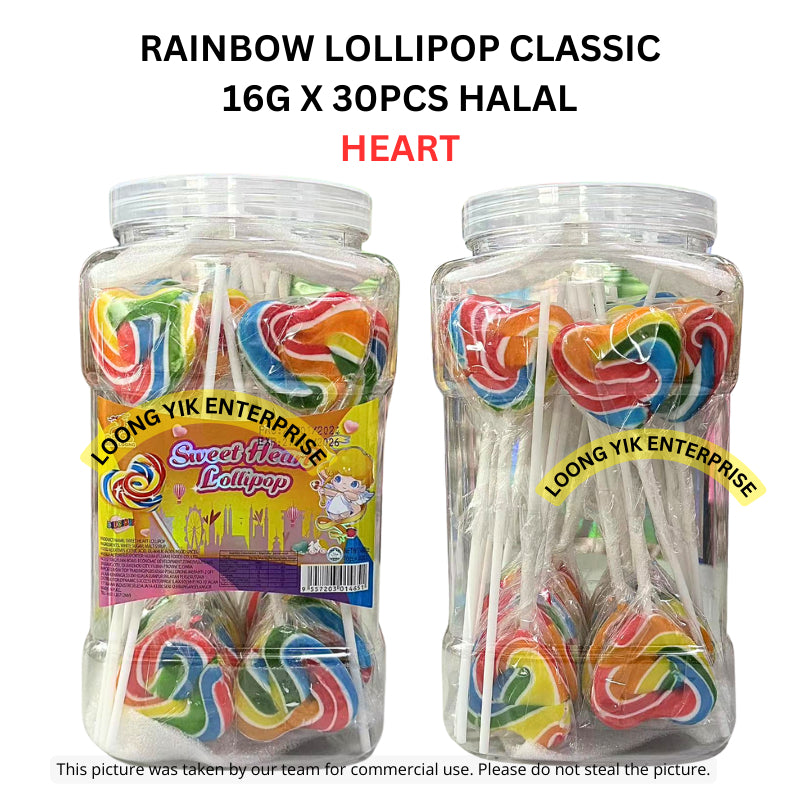 RAINBOW LOLLIPOP CLASSIC 16G X 30PCS HEART/TWISTY/STAR/CORN HALAL