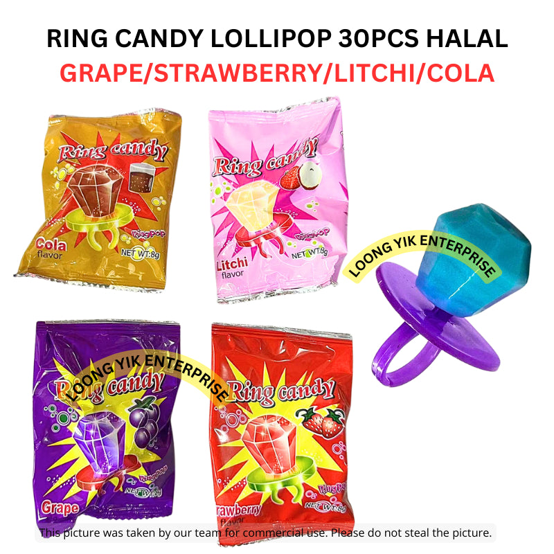 RING CANDY LOLLIPOP 30PCS HALAL GRAPE/STRAWBERRY/LITCHI/COLA