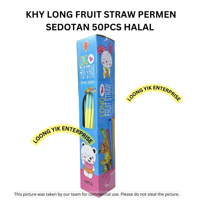 KHY LONG FRUIT STRAW PERMEN SEDOTAN 50PCS HALAL FRUITY FLAVOR