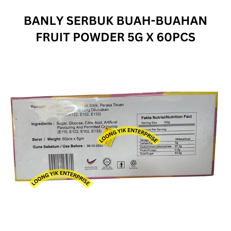 BANLY SERBUK BUAH-BUAHAN FRUIT POWDER 5G X 60PCS