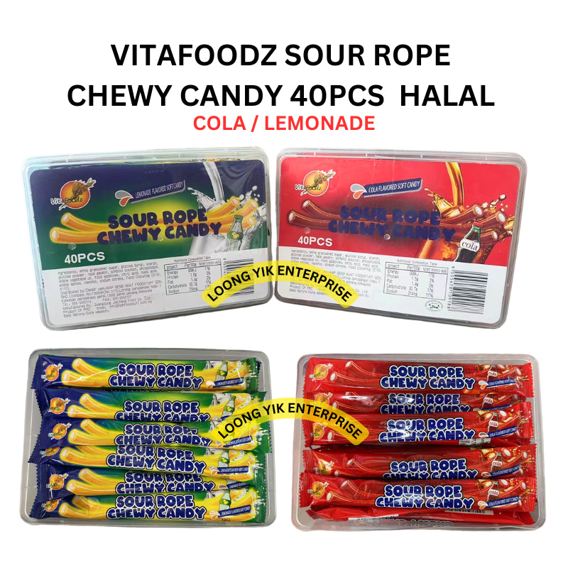 VITAFOODZ SOUR ROPE CHEWY CANDY 40PCS COLA / LEMONADE HALAL