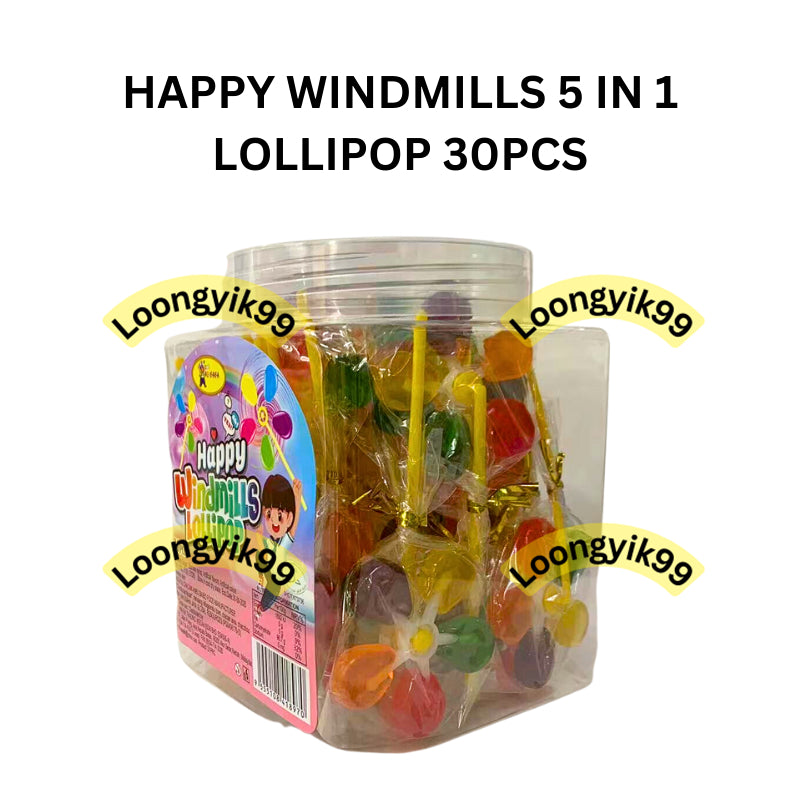 HAPPY WINDMILLS 5 IN 1 LOLLIPOP 30PCS