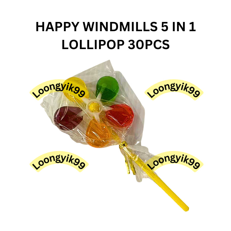 HAPPY WINDMILLS 5 IN 1 LOLLIPOP 30PCS