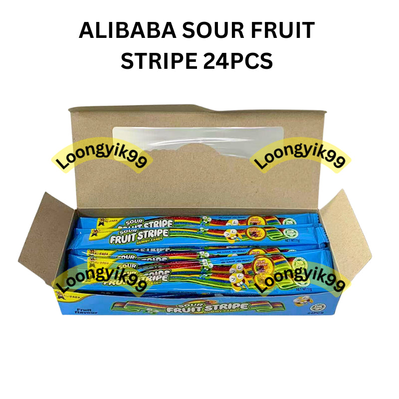 ALIBABA SOUR FRUIT STRIPE 24PCS HALAL SOUR RAINBOW COLA