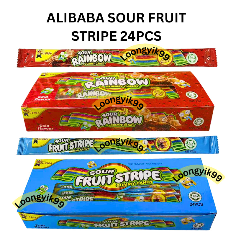 ALIBABA SOUR FRUIT STRIPE 24PCS HALAL SOUR RAINBOW COLA