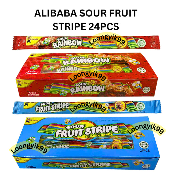 ALIBABA SOUR FRUIT STRIPE 24PCS HALAL SOUR RAINBOW COLA