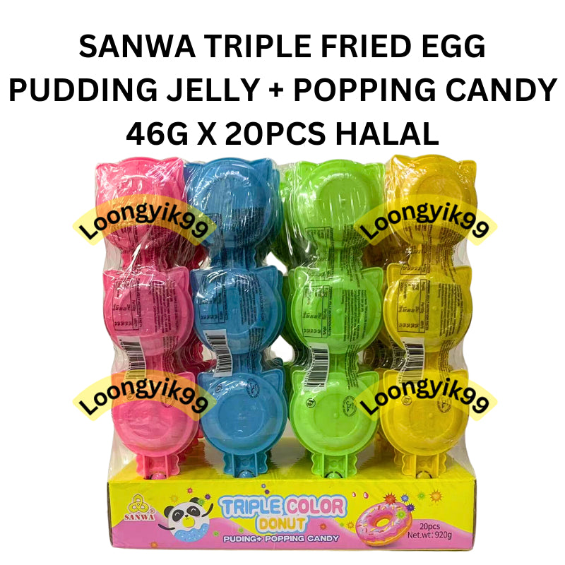 SANWA TRIPLE FRIED EGG PUDDING JELLY + POPPING CANDY 46G X 20PCS HALAL