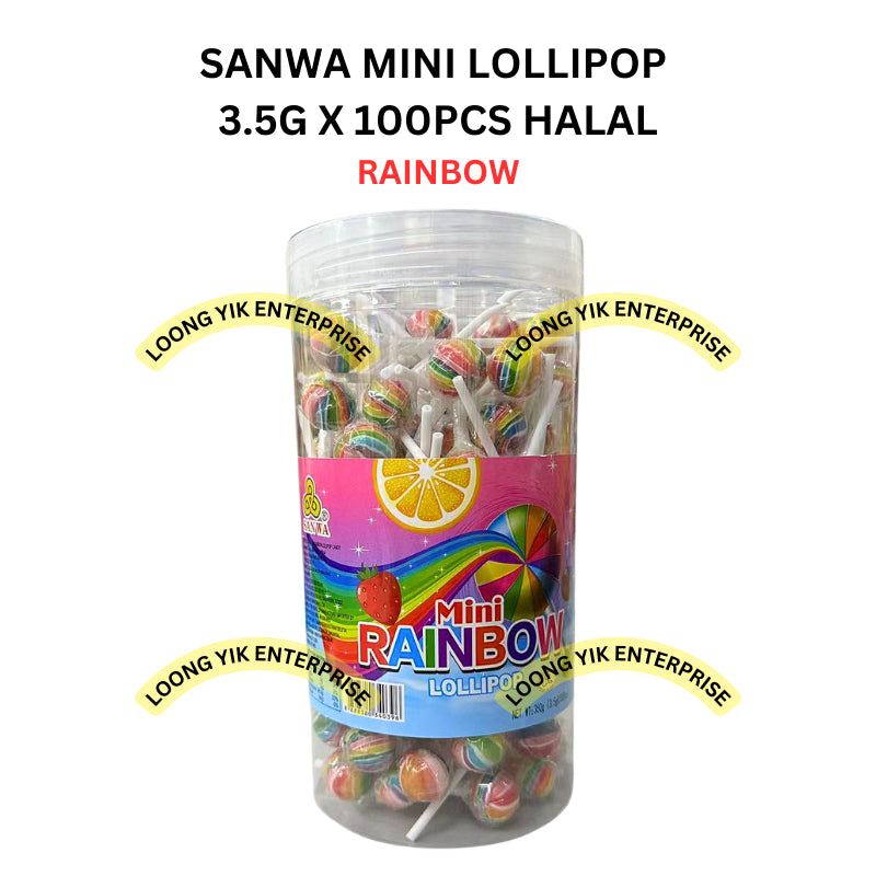 SANWA MINI LOLLIPOP RAINBOW / BULL / MULTICOLOR STICK 3.5G X 100PCS HALAL