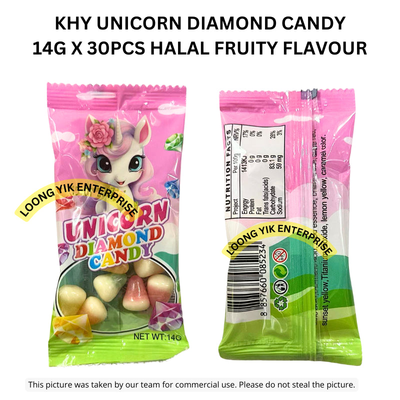 KHY UNICORN DIAMOND CANDY 14G X 30PCS HALAL FRUITY FLAVOUR