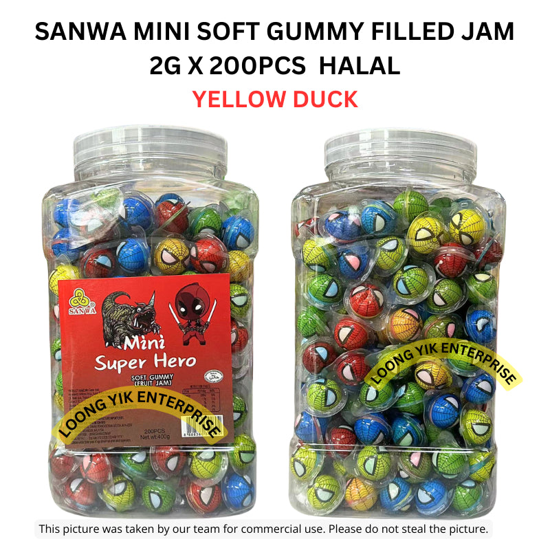 SANWA MINI SOFT GUMMY CANDY 2G X 200PCS HALAL SUPER HERO/MONSTER EYE/MIXED FRUIT/YELLOW DUCK HALAL