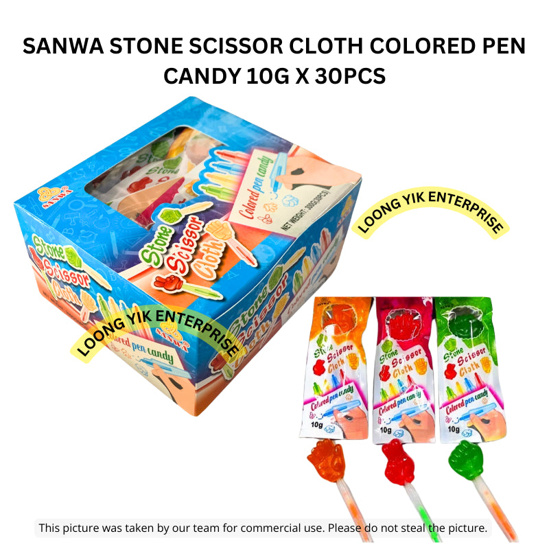 SANWA STONE SCISSOR CLOTH COLORED PEN CANDY 10G X 30PCS