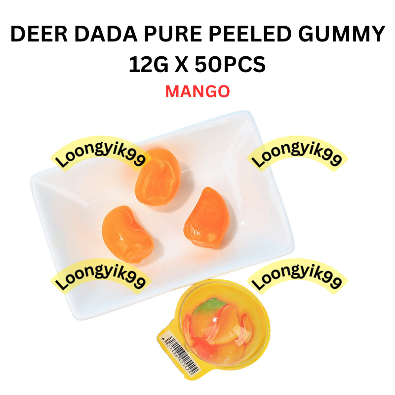 DEER DADA PURE PEELED GUMMY 12G X 50PCS (MANGO, GRRAPE, GREEN GRAPE,LITCHEE) HALAL