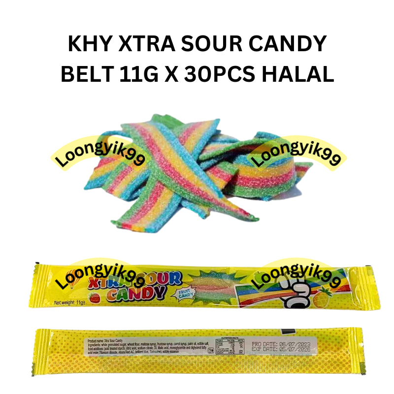 KHY XTRA SOUR CANDY BELT 11G X 30PCS HALAL