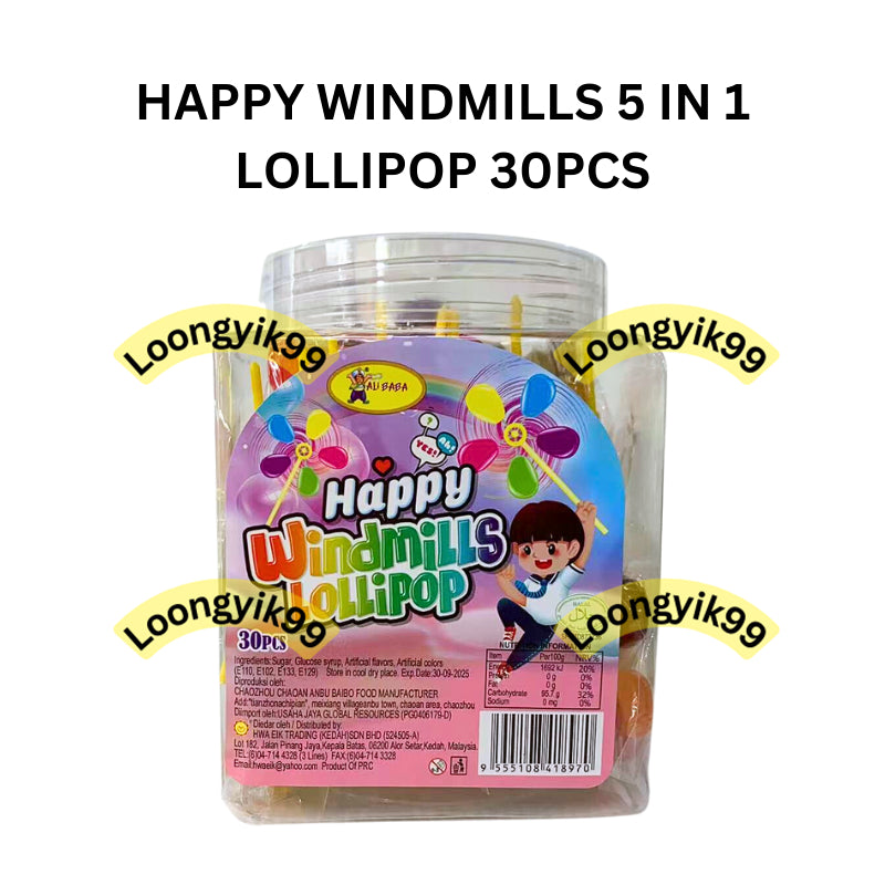 HAPPY WINDMILLS 5 IN 1 LOLLIPOP 30PCS