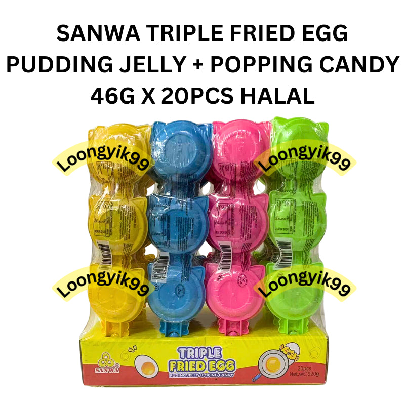 SANWA TRIPLE FRIED EGG PUDDING JELLY + POPPING CANDY 46G X 20PCS HALAL