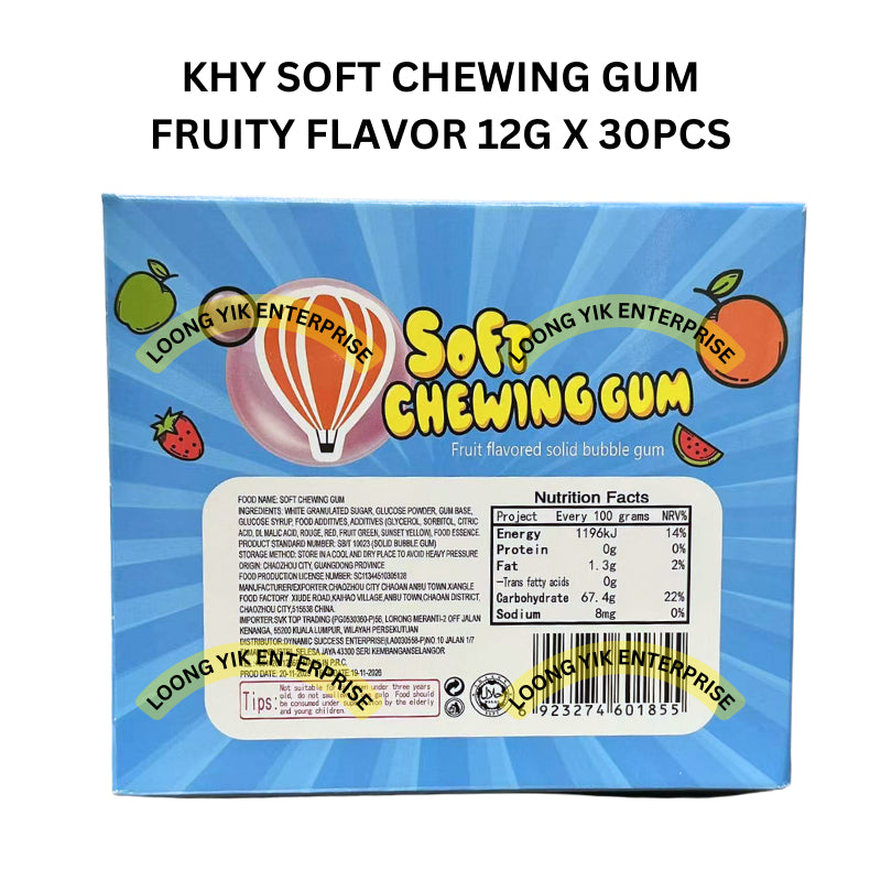 KHY SOFT CHEWING GUM FRUITY FLAVOR 12G X 30PCS HALAL