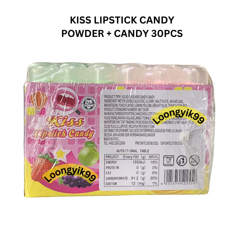 KISS LIPSTICK CANDY POWDER + CANDY 30PCS HALAL FRUITY FLAVOUR