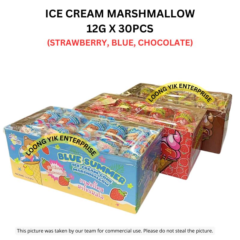 ICE CREAM MARSHMALLOW 12G X 30PCS (STRAWBERRY, BLUE, CHOCOLATE) HALAL