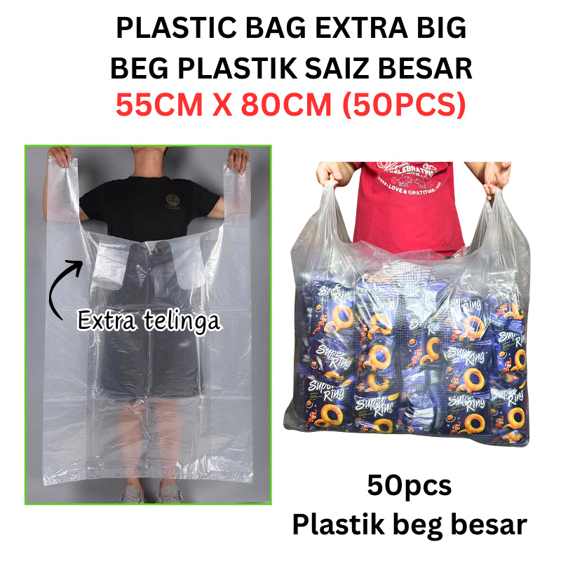 PLASTIC BAG EXTRA BIG 55CM X 80CM (50PCS) PLASTIK BEG BESAR