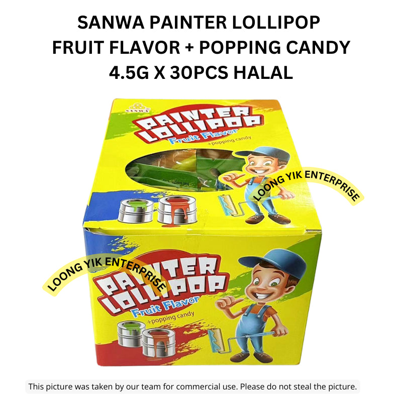 SANWA PAINTER LOLLIPOP FRUIT FLAVOR + POPPING CANDY 4.5G X 30PCS HALAL