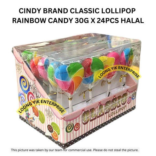 CINDY BRAND CLASSIC LOLLIPOP RAINBOW CANDY 30G X 24PCS HALAL