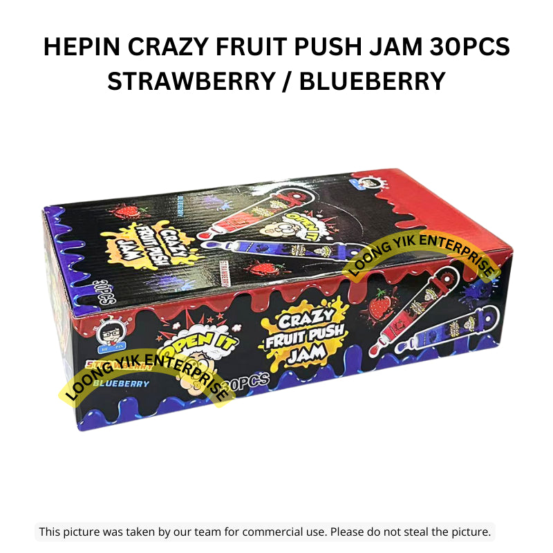 HEPIN CRAZY FRUIT PUSH JAM 30PCS HALAL STRAWBERRY / BLUEBERRY