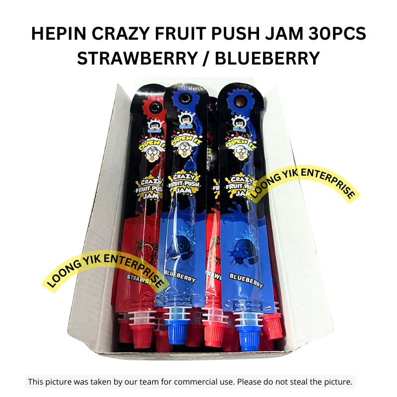 HEPIN CRAZY FRUIT PUSH JAM 30PCS HALAL STRAWBERRY / BLUEBERRY