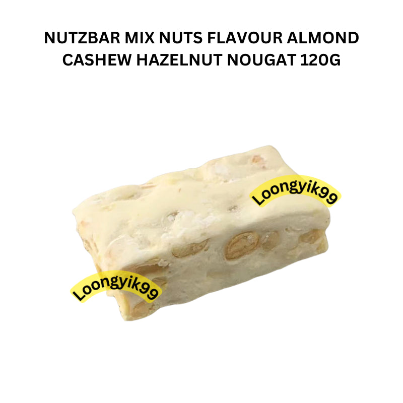 NUTZBAR MIX NUTS FLAVOUR ALMOND CASHEW HAZELNUT NOUGAT 120G HALAL