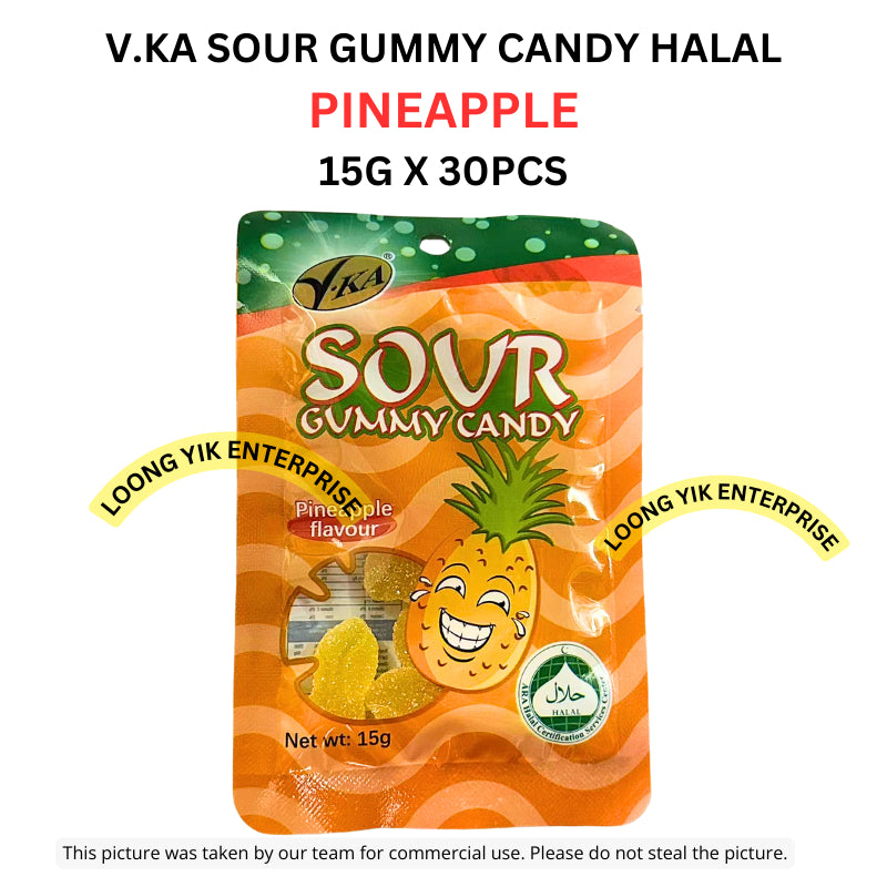 V.KA SOUR GUMMY CANDY ( PEACH / PINEAPPLE ) 15G X 30PCS HALAL (TTL4TYPE)