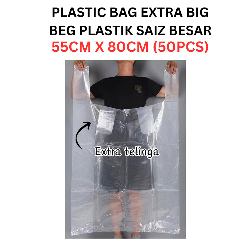 PLASTIC BAG EXTRA BIG 55CM X 80CM (50PCS) PLASTIK BEG BESAR