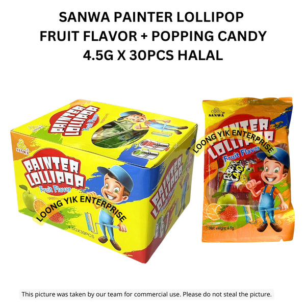 SANWA PAINTER LOLLIPOP FRUIT FLAVOR + POPPING CANDY 4.5G X 30PCS HALAL