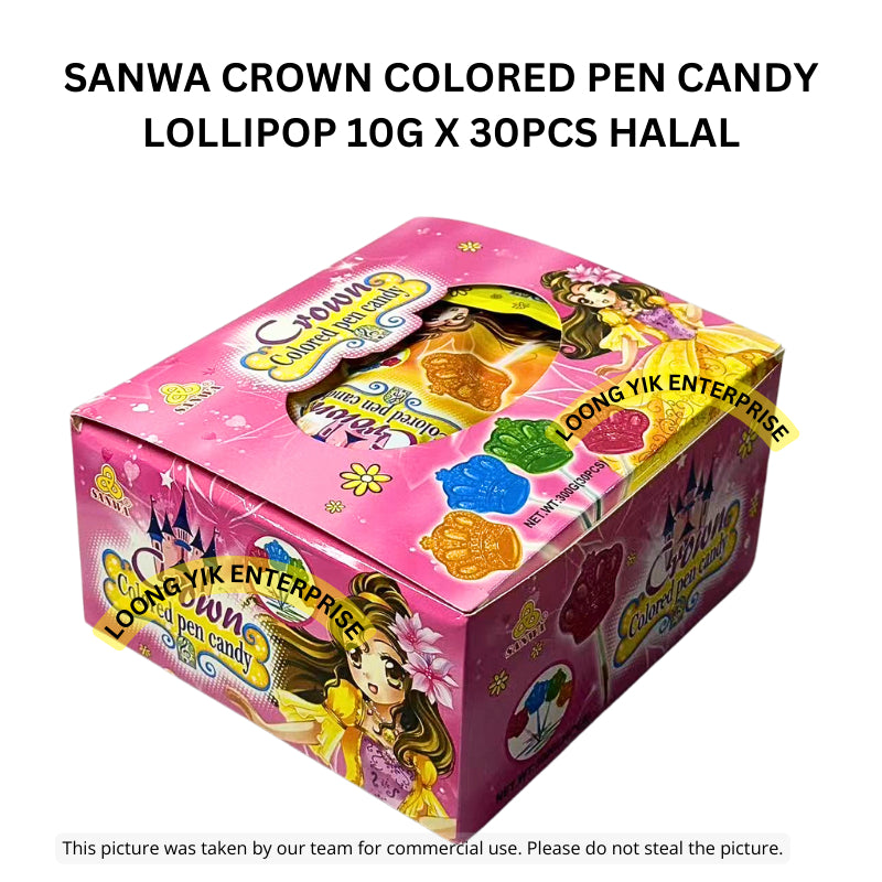 SANWA CROWN COLORED PEN CANDY LOLLIPOP 10G X 30PCS HALAL