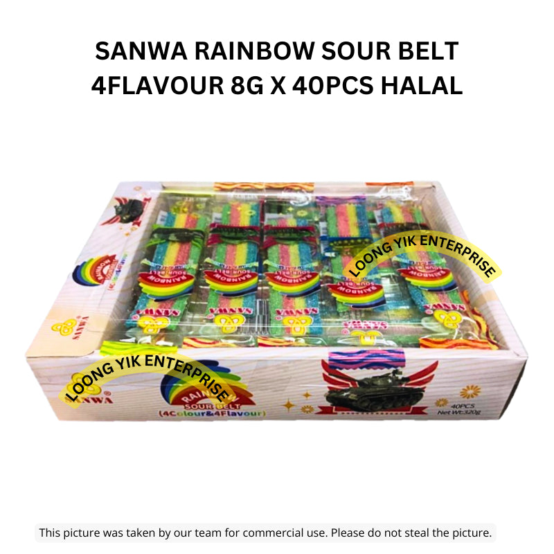 SANWA RAINBOW SOUR BELT 4FLAVOUR 8G X 40PCS HALAL