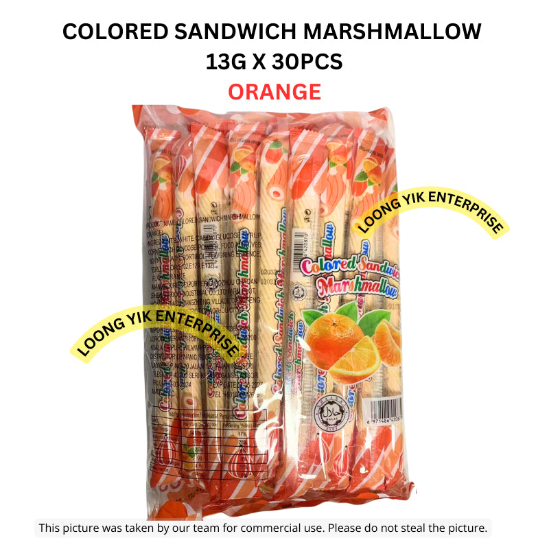 COLORED SANDWICH MARSHMALLOW ORANGE & STRAWBERRY 13G X 30PCS HALAL