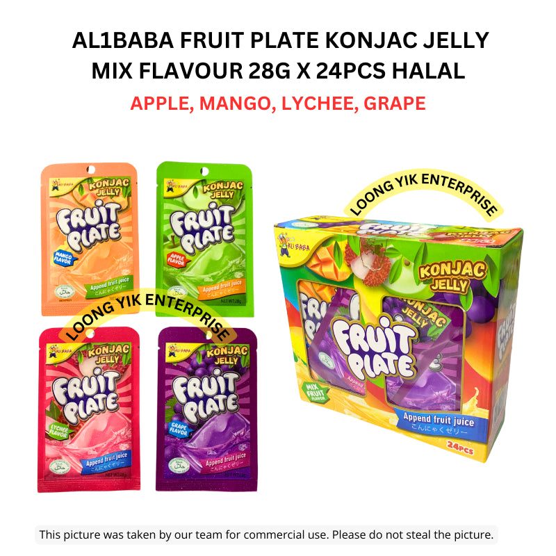 AL1BABA FRUIT PLATE KONJAC JELLY MIX FLAVOUR 28G X 24PCS HALAL