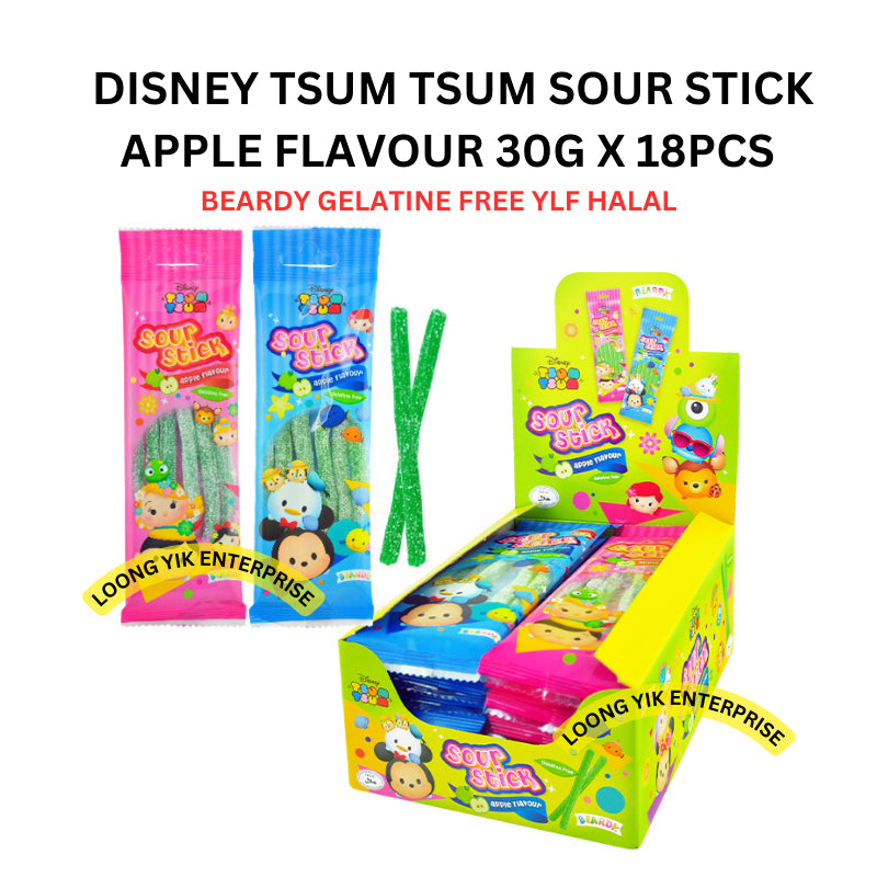 DISNEY TSUM TSUM SOUR STICK APPLE FLAVOUR 30G X 18PCS BEARDY GELATINE FREE YLF HALAL