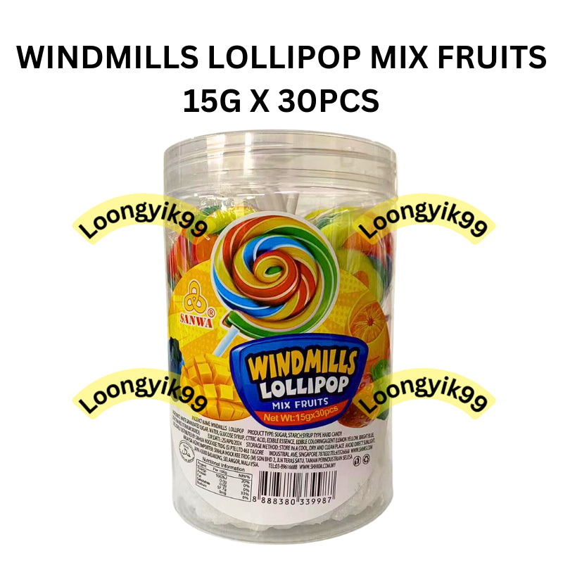 WINDMILLS LOLLIPOP MIX FRUITS 15G X 30PCS HALAL