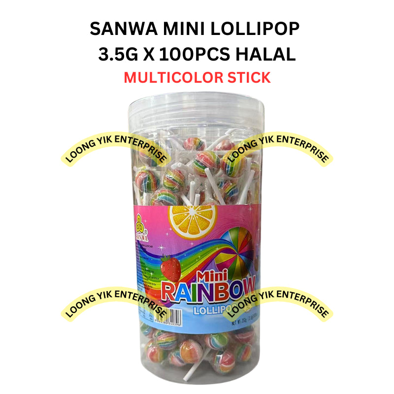 SANWA MINI LOLLIPOP RAINBOW / BULL / MULTICOLOR STICK 3.5G X 100PCS HALAL