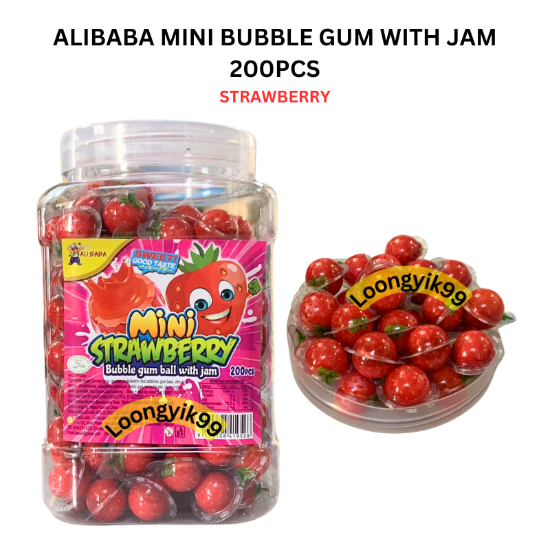 ALIBABA MINI BUBBLE GUM WITH JAM 200PCS (EARTH, STRAWBERRY, WATERMELON)